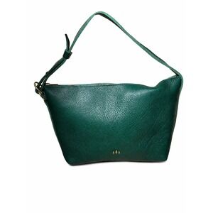 Green Leather Shoulder Bag Small Minimalist Pebbled Zip Top Gold Logo Purse